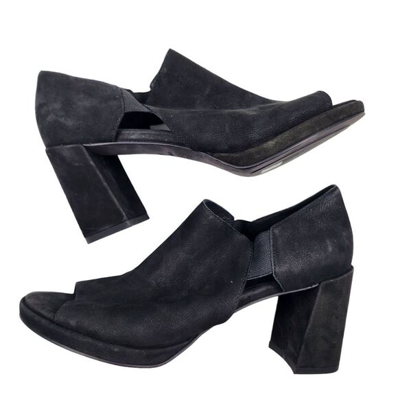 EILEEN FISHER Womens 8 Suede Cut Out Peep Toe Heeled Shoes NWOT Black Pull On - Picture 8 of 10